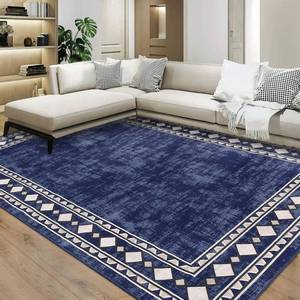 Garvee Bordered Dark Blue 5x7 Area Rugs, Machine Washable Rug Modern Bordered Carpet Rug Stain Resistant Non-Slip Accent Rug Minimalist Border Table Rug Farmhouse Floor Cover for Dining Office Bedroom