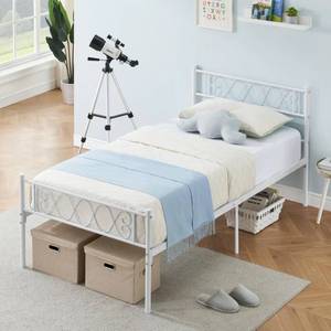 Garvee White Metal Twin Bed Frame with Headboard and Footboard for Girls and Boys, Twin Size Platform Bed Frame with Iron-Art Sweet Heart, No Box Spring Needed, Easy Assembly