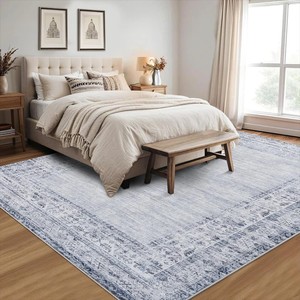 Garvee Area Rug 9x12 Washable Stain Resistant Vintage Border Soft Large Carpet Blue for Living Room Dining Room Bedroom Home Decor Office