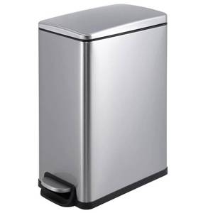 Garvee Slim Trash Can with Lid 12 Gal Stainless Steel Kitchen Garbage Can Inner Bucket Step On Pedal Narrow Metal Trash Bin Silver