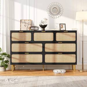Garvee Rattan 7 Drawer Dresser Deep Storage Chest with Wide Top for Bedroom Living Room Hallway Kids Room - Black