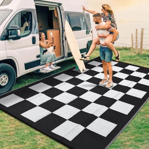 Garvee Outdoor Rug Patio 9x18 Reversible Waterproof Lightweight Plastic Straw Foldable with Carry Bag and Stakes for Picnic Beach