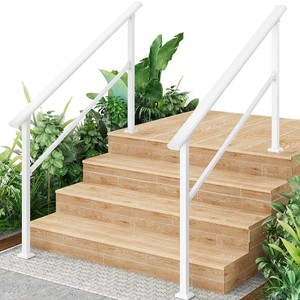 Garvee Handrails for Outdoor Steps, 4-5 Step Handrail, Metal Porch Railing, Black Wrought Iron, 56x36