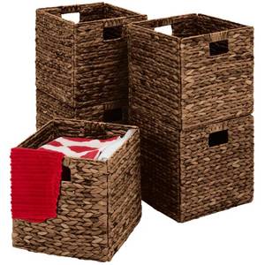 Set of 5 Collapsible Hyacinth Storage Baskets w Inserts - 10.5x10.5in