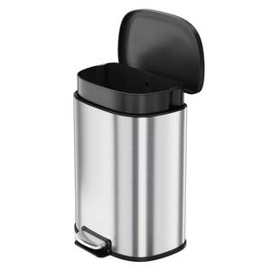 Garvee D-Shape Kitchen Trash Can 50L13.2 Gal, Smudge Resistant Step-On Garbage Can with Lid, Stainless Steel Trash Bin with Removable Buckets, Soft-Close Lid