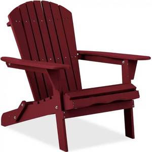 Folding Adirondack Chair Outdoor, Wooden Accent Lounge Furniture w 350lb Capacity - Deep Red