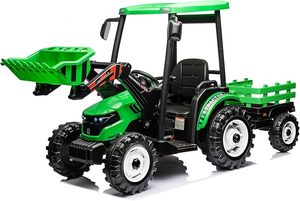 Kidsera 24V Kids Ride on Tractor & Front Loader, 3 In1 Tractor 4-Gearbox 24volt Dual Motors Metal Frame, 24V Ride on Toys for Big Kids, Power Wheels Kids Electric Vehicles (Similar to One Shown Unsure if Trailer Included)