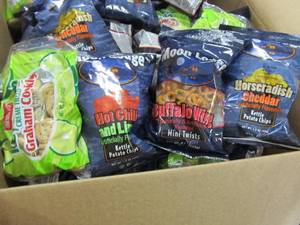 60-Piece Assorted Moon Lodge Chips, Pretzels & Uncle Als Graham Cookies Lot