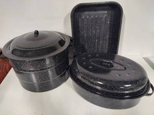 Enameled Graniteware Roasters & Canning Pot wLids