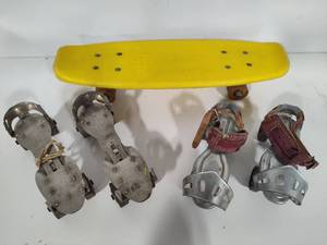 Free Former Vintage Skateboard & Two Pair Vintage Roller Skates