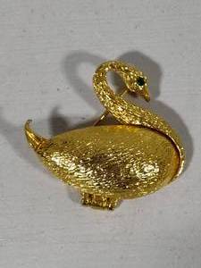 Gold Tone Swan Perfume LocketBrooch