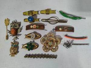 Owl Brooches & Asst Vintage Hair ClipsPins