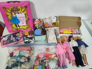 Vintage Barbies, Storage Carrier & Tons of Accessories