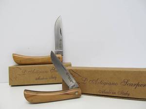 2 Signed SCARPELLI Italy Folding Knives wBoxes