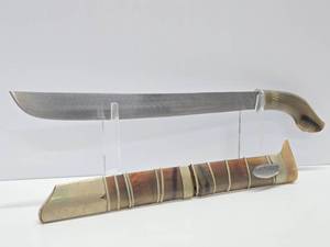 Vintage Indonesian Cibatu Machete wCarved Horn Handle &amp Sheath - 22.5