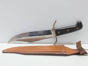 LARGE Vintage WESTERN Model W49 Bowie Knife wLeather Sheath - 14.5