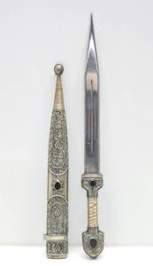 Ornate Vintage Caucasus Silver Mounter Dagger wScabbard - 17