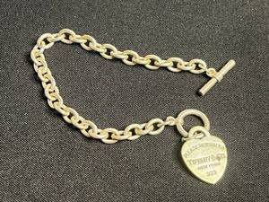 VTG Tiffany Sterling Silver Heart Pendant Bracelet 925 Chain