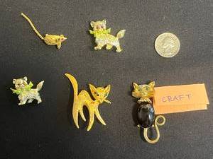 Collectible Craft Cat Pin & Unique Gold-Tone Cat & Mouse Brooch Collection