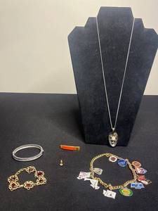 Vintage Gold-Tone State Charm Bracelet with Minnesota, Orange Coral Gold Tone Tie Clip, Hand Made SpoonTurtle Pendant, Bracelets & More