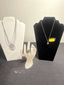 12K GF Chain w Mustard Seed Pendant, Gold-Tone & Silver Multi-Chain Necklace w Pendant & 925 Turquoise Enamel Rings