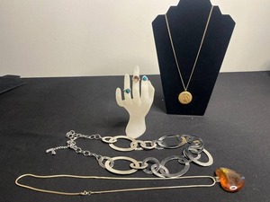 GF JGF Peacock Locket, 925 Rings (1 Turquoise), Chico Silver Tone Belt, Silver Tone Necklace w Heart Pendant & More