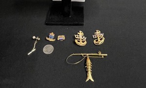 Gold-Tone Nautical Anchor Pin Set inc Vogue Fish on Rod Pin & More