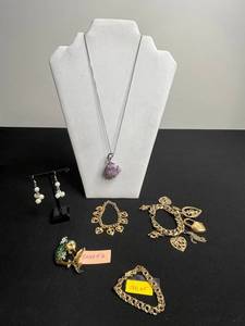 Amethyst Pendant Necklace on 925 Chain, 12K GF Charm Bracelet, Panetta Fish Pin, Earrings & More