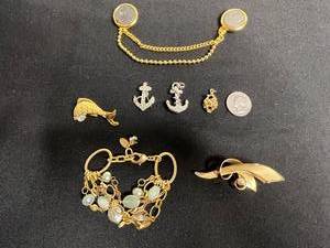 Beautiful Lizpaiacios Bracelet, French Franc Coin Double Clip Brooch & Assorted Pin Lot