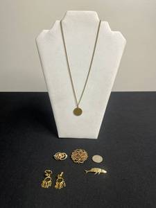 VTG Spanish 1 Peseta Coin Pendant Necklace, Wild Byrde Pin, Earrings & Brooch