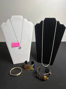 Necklace - 925 Chain w CZ Pendant Purple Gem Cluster, Gold Tone Rope Chain Necklace, Cuff Bracelets Inc ART