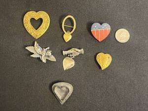 Lot of VTG Heart Pins & Brooches Inc Locket Pendant & Angel Leaf Charm