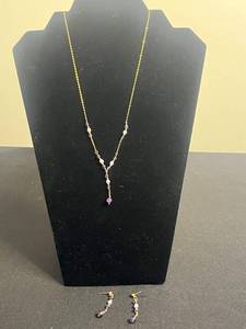 14K GF Gold-Filled Amethyst Bead Necklace with Pearl Accents & Earrings Set