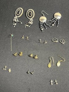 Three Pairs of Sterling Earrings, Group of Vintage Gold-Tone Earrings & Spider Stick Pin