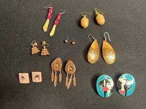 VTG Collectible Pair of Cow Earrings, Pink & Copper Beaded Signed Enamel Squares, Tassel Earrings, Sunburst Drops