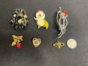 Vintage Gold-Tone Jewelry - Black Enamel Flower Brooch, Red Rose Pin & Floral Pendant