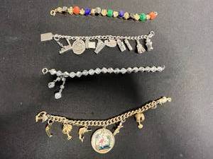 VTG Charm Bracelets with Florida Theme, Floral Charm & Glass Beads - Mixed Metals