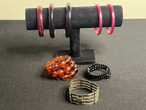 Abalone Inlay & Bangle Bracelets Set - Glass Bead & Bead Stretch Collection