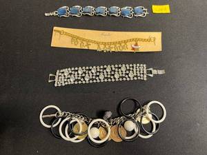 Bracelets - Coro Blue Square Stone Link Bracelets, Rhinestone & Canada Maple Leaf Charm (Made in Canada)