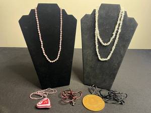 Bead Necklace Set Rose Quartz & Clear Quartz & Aztec Calendar Replica Pendant & More