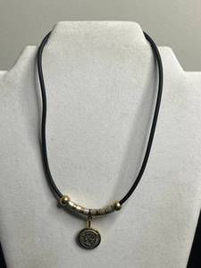 Roman or Greek Coin Pendant Necklace on Black Cord with Bead-Spacer Segments