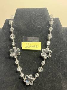 Les Bernard Crystal Floral Pendant Necklace with Faceted Beads - Clear, Silvertone Chain