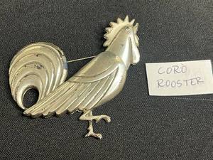 Coro Rooster Pin Brooch - Silver Tone Vintage Jewelry, Approx 3 in tall
