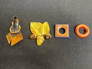 Ivania Leaf Brooch with Amber Cabochons, Copper Pin & SquareCircle Pins