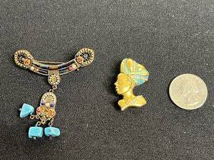 Vintage Coro Figural Gold-Tone Pin & Turquoise & Crystal Statement Brooch