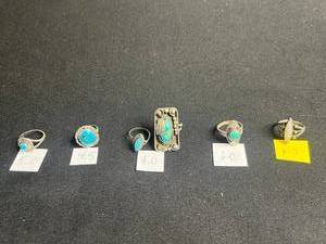 Turquoise Rings - Southwestern Style (Lot of 6) - various sizes