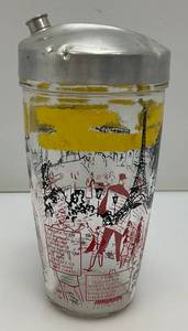 Vintage Bloomfield Industries Cocktail Shaker With Paris Scenes And Recipes And Aluminum Lid