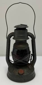 Vintage DIETZ Little Wizard No.8 Oil Lamp With Red Glass