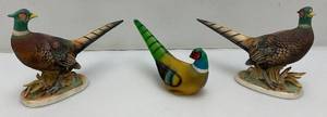 Three Vintage Collectible Pheasant Statues Including LEFTON And More (Small Chip Present on Bottom Of beak On One)