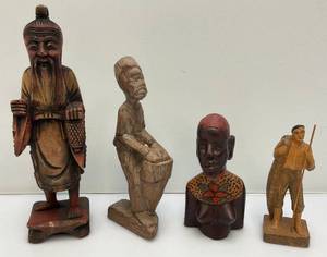Misc. Vintage African And Oriental Hand Carved Wooden Statues And Biggest Is 12